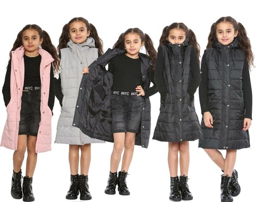 Kids girls long gilet hooded - long,