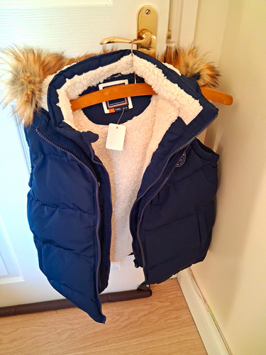 Girls navy padded hooded - navy, gilet